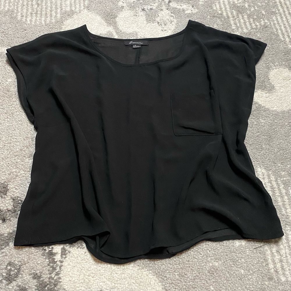Forever 21 Sheer Mesh Cropped Chiffon Pocket Tee
